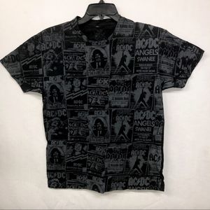Youth Large ACDC Shirt Boys Graphic Tee Gray Black All Over Print